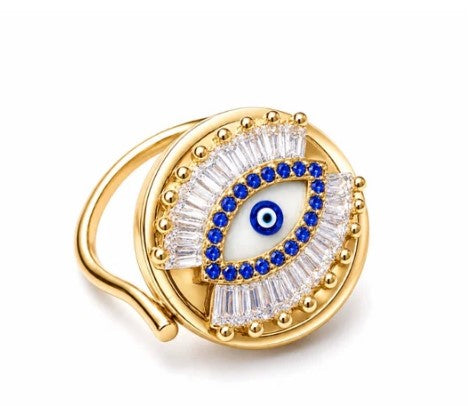 Evil Eye Lip Balm Ring in 14K Gold