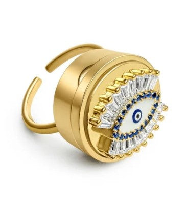 Evil Eye Lip Balm Ring in 14K Gold