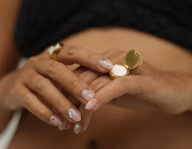 Black Onyx Lip Balm Ring in 14K Gold
