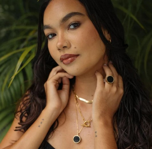 Black Onyx Lip Balm Ring in 14K Gold