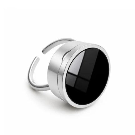 Black Onyx Lip Balm Ring in Stainless Steel