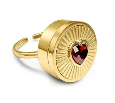 Ruby Heart Lip Balm Ring in 14K Gold