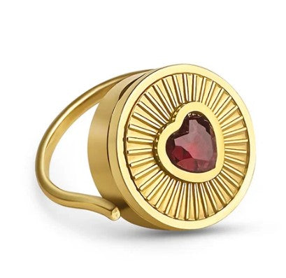 Ruby Heart Lip Balm Ring in 14K Gold