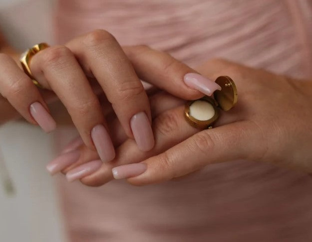 Ruby Heart Lip Balm Ring in 14K Gold