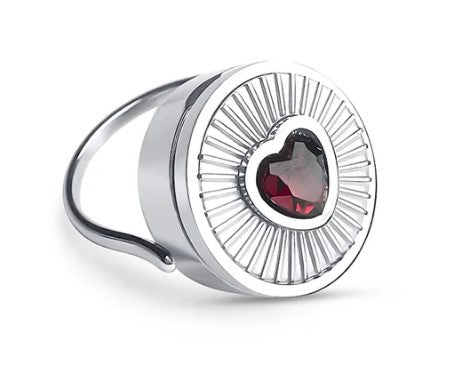 Ruby Heart Lip Balm Ring in Stainless Steel
