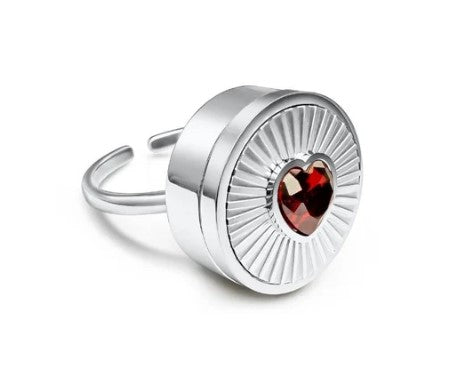 Ruby Heart Lip Balm Ring in Stainless Steel