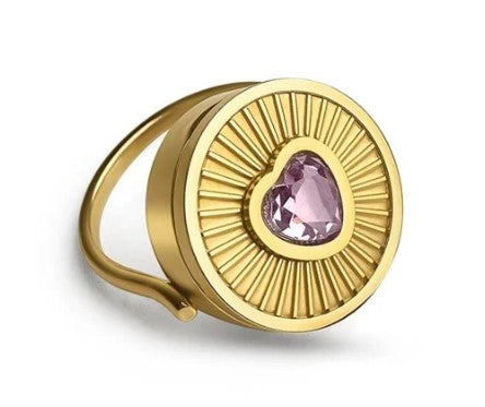 Pink Heart Lip Balm Ring in 14K Gold