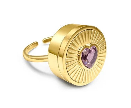 Pink Heart Lip Balm Ring in 14K Gold