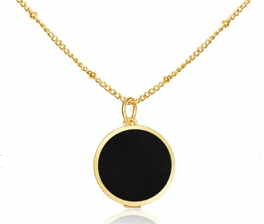 Black Onyx Lip Balm Necklace in 14K Gold