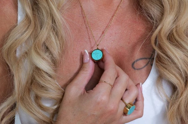 Turquoise Lip Balm Necklace in 14K Gold