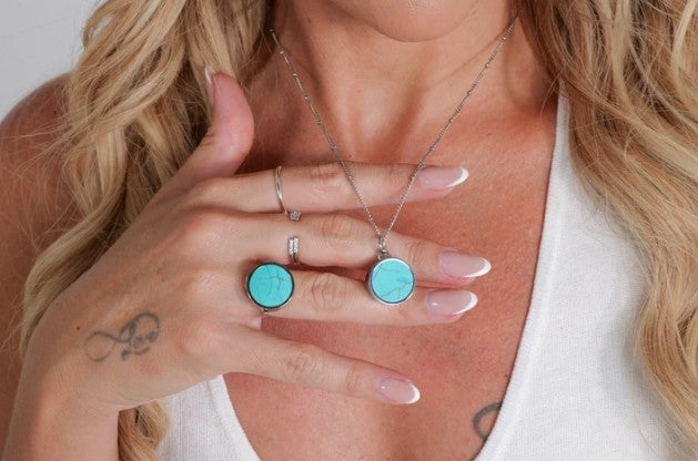 Turquoise Lip Balm Necklace in Stainless Steel