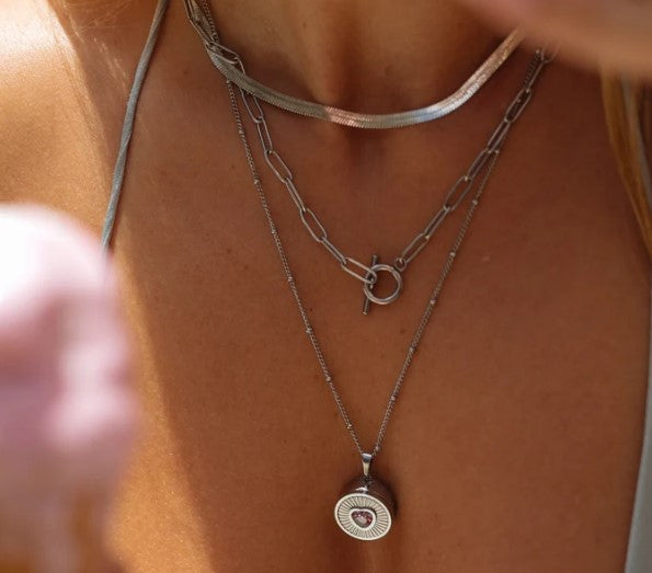Pink Heart Lip Balm Necklace in Stainless Steel