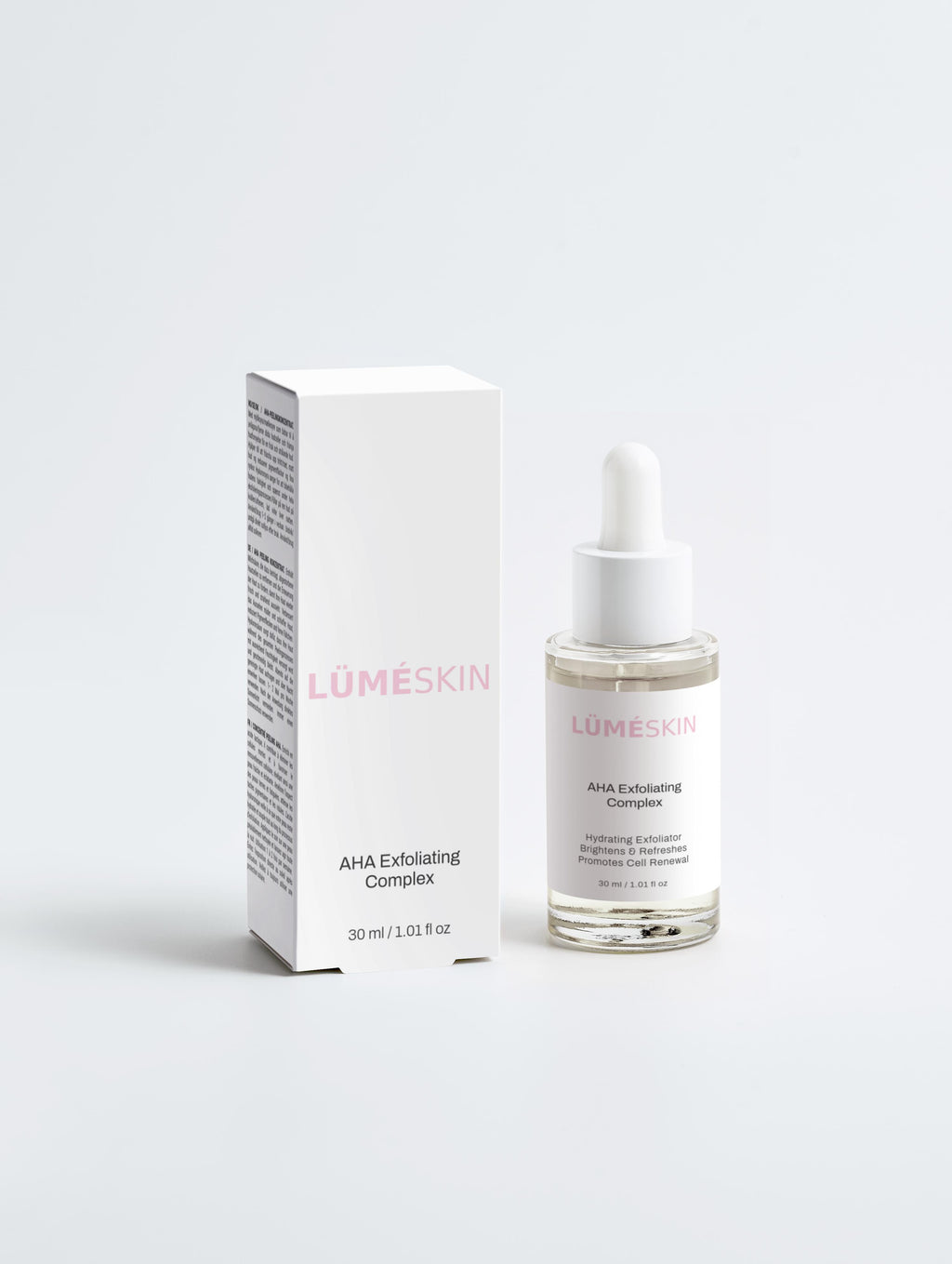 LÜMÉSKIN AHA Exfoliating Complex bottle gentle chemical exfoliant
