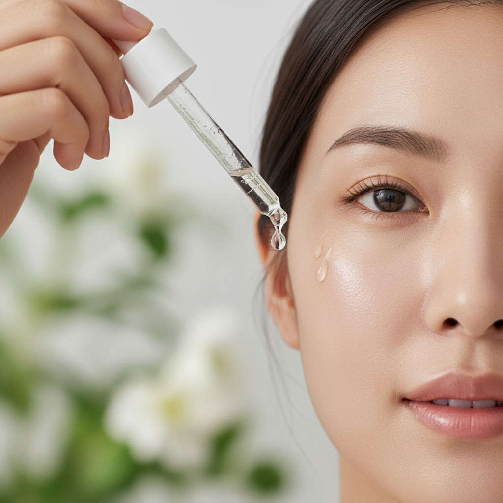 Woman applying LÜMÉSKIN AHA exfoliant to face gentle exfoliating treatment
