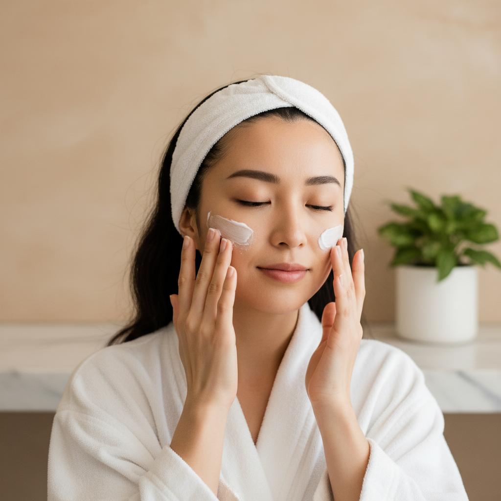 Woman with radiant skin LÜMÉSKIN night cream results glowing complexion
